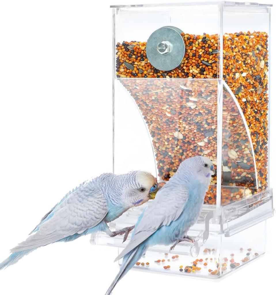 Kein Chaos Vogelfutterspender Automatischer Papageien Futterspender Tränke Acryl Samen Futterbehälter Käfig Zubehör für Kleine und Mittlere Wellensittiche