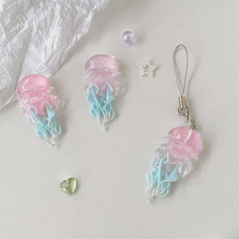 Creative Jelly Color Jellyfish Charm Keychain Y2K Beaded Pendant Phone Chain Car Hanging Decoration Bag Pendants Ornament Gifts