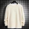 Men O-Neck Waffle Sweatshirt Fake Two-Piece Long Sleeve T-shirt Casual Loose Pullover for Spring Autumn Daily Wear Street
