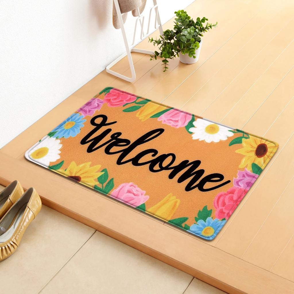 Spring Home Decorative Doormat Welcome Mat Non And Washable Rubber Back Door Mat For Indoor Outdoor