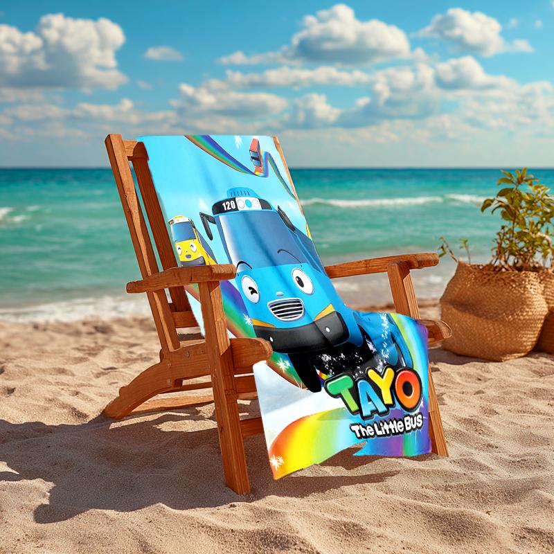 1pc Tayo The Little Bus3 Beach Towel, Comfortable and Thick, and Swimming/Bath/Picnic/Camping Towel, Suitable for Seaside Beaches