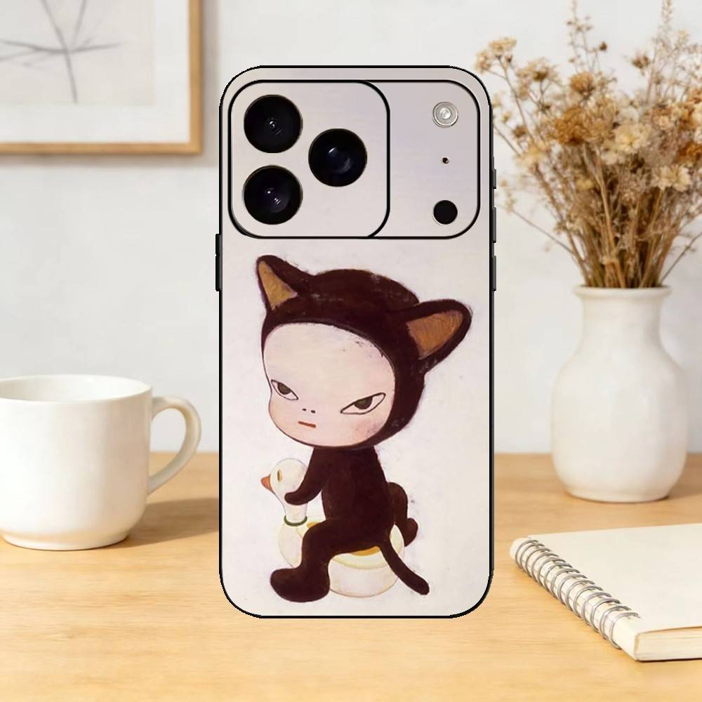 Y-Yoshitomos Art N-Nara Phone Case Silicone black Soft For IPhone 17,16,15,14,13,12,11,SE,Plus Pro Max