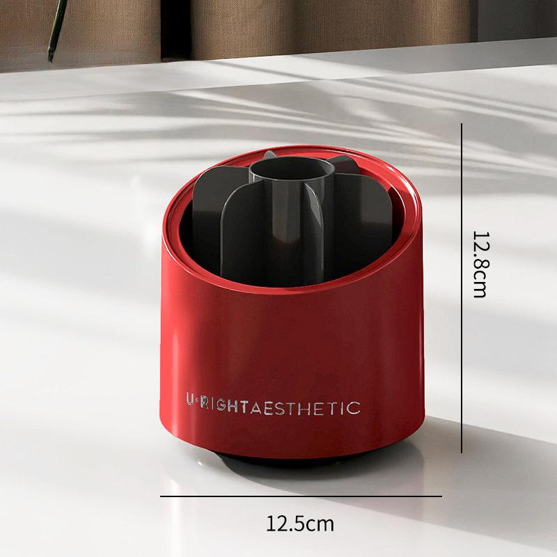 

Makeup Brush Storage Bucket Rotatable Transparent with Lid Dust-proof Dressing Table Eyebrow Pencil Desktop Storage Box Uncovered червоний