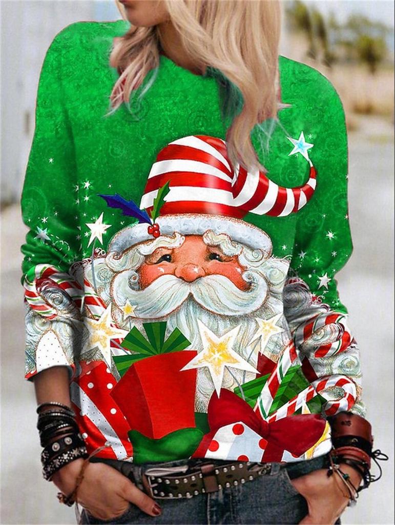 Cartoon Christmas Deer T-shirt moda donna manica lunga Autunno Inverno Street Hip Hop Pullover Top girocollo T-shirt natalizie