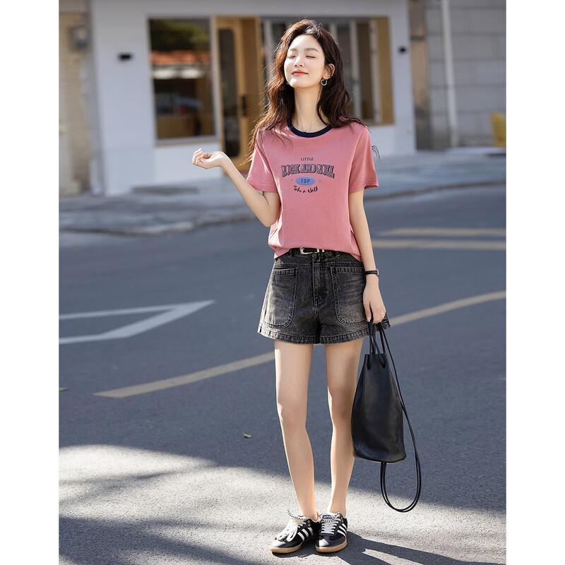 De Mana Women's 180G Pure Cotton Round Neck Letter Print T-shirt