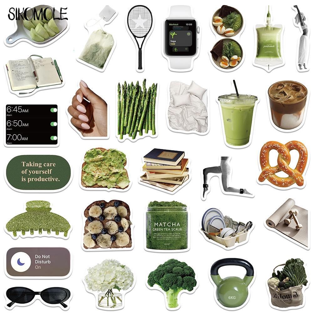 10 30 60Pcs Fresh Olive Green Ins Style Stickers Aesthetic Decals Toy Guitar Bicycle Laptop Luggage Car Graffiti Kids Sticker