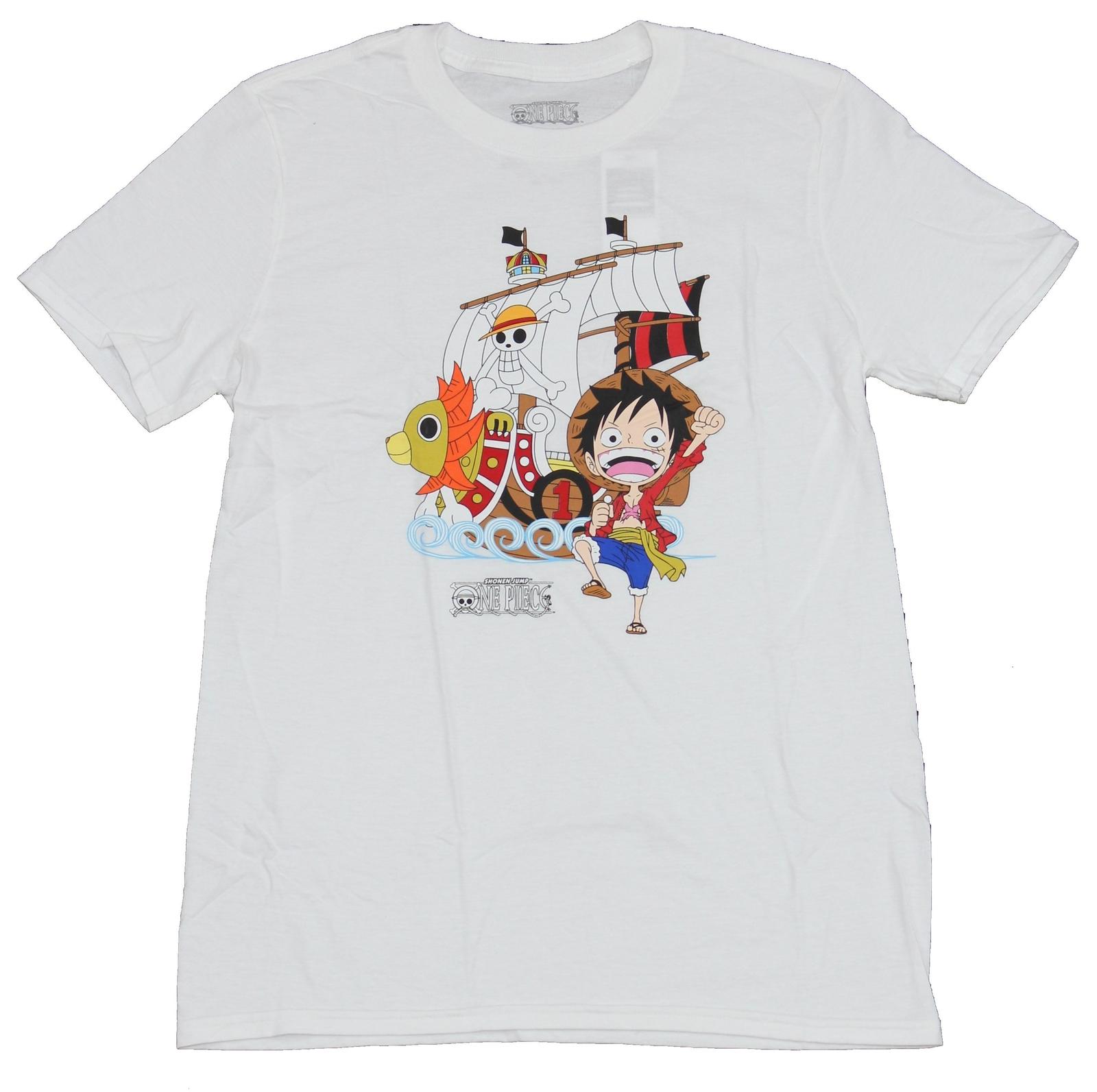 One Piece Movie Adult New T-shirt Chibi Luffy Pirate Ship Pic S