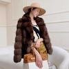 Womens Faux Fur Coat With Shawl Collar Short Winter Jacket Elegant Lady Style Warm Outerwear