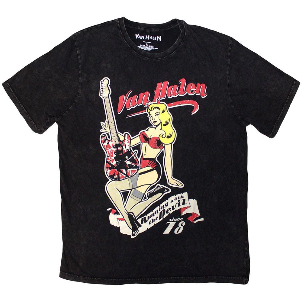 Men s Van Halen Running With The Devil Stone Wash T-shirt X-Large Black S