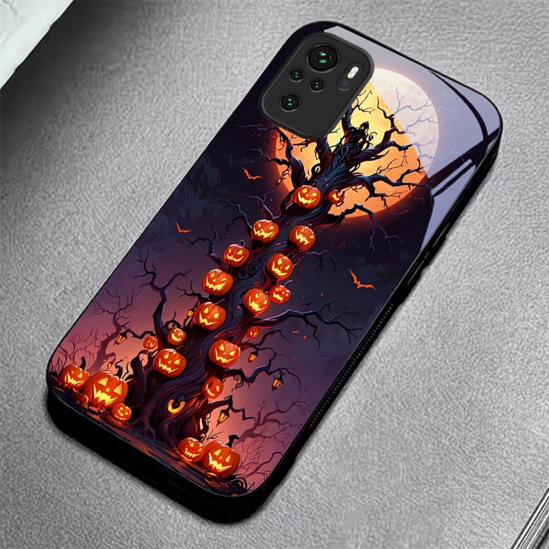 Halloween Pumpkin Black Glass Phone Case For Redmi Note 10 11 Pro+ 12 13 14 4G (Global) 14 Pro 5G (India) K60Ultra 13C 14C Cover