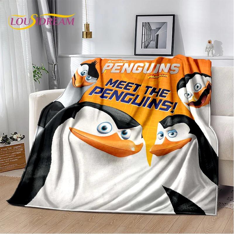 Urocze Pingwiny z Madagaskaru Kreskówkowy Koc, Miękki Koc Rzutowy do Domu Sypialni Łóżka Sofy Pikniku Podróży Biura Pokrowiec Prezent dla Dziecka