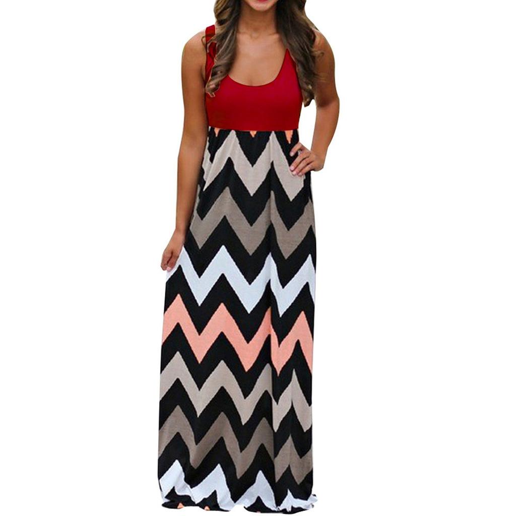 Womens Striped Long Boho Dress Lady Beach Summer Sundrss Maxi Dress Plus Size