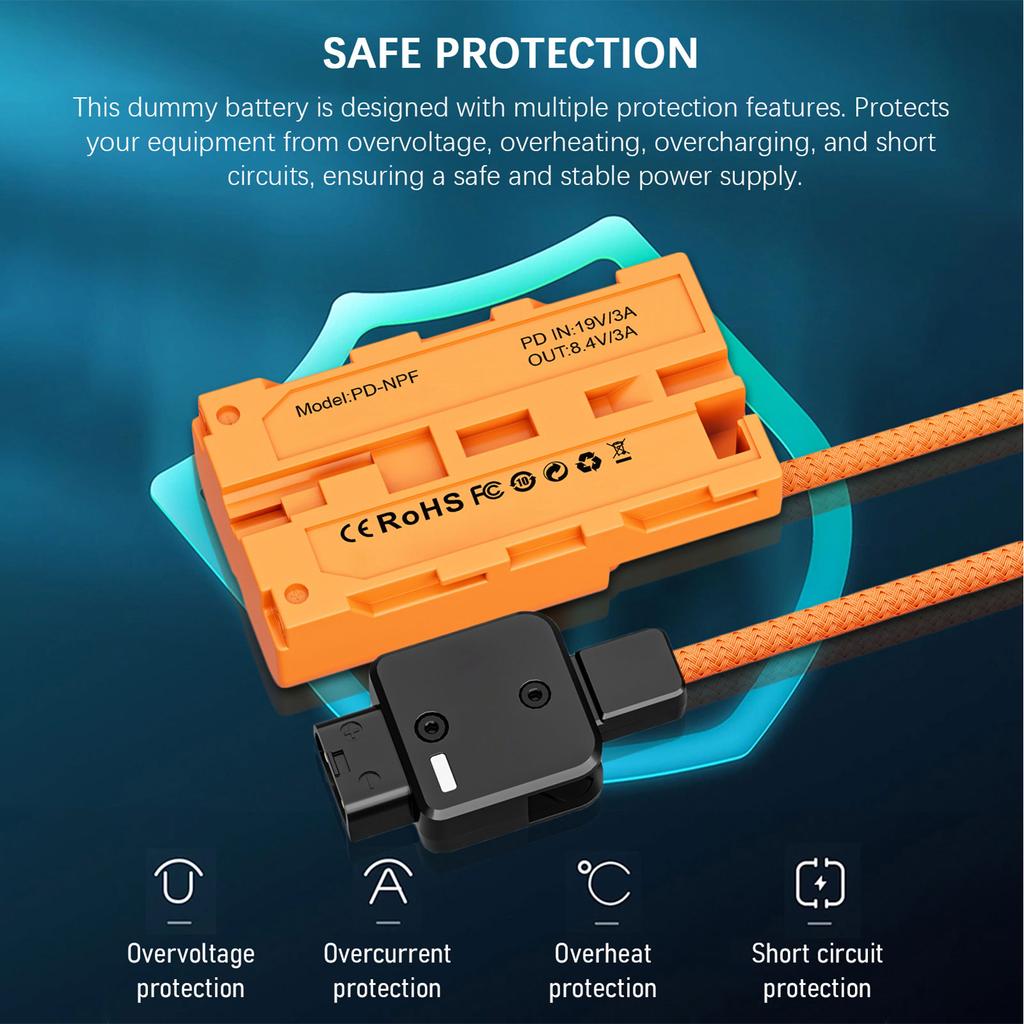 ZGCINE DT NPF D Tap To NPF Dummy Battery Braided Cable DC Coupler Accessory for Monitors LED Video Light Microphone