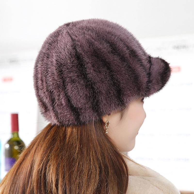 Real Mink Fur Hat Women'S Winter Fashion Baseball Hat Warm Mink Fur Knight Duck Tongue Hat Luxury Keep Warm Russian Lady Caps