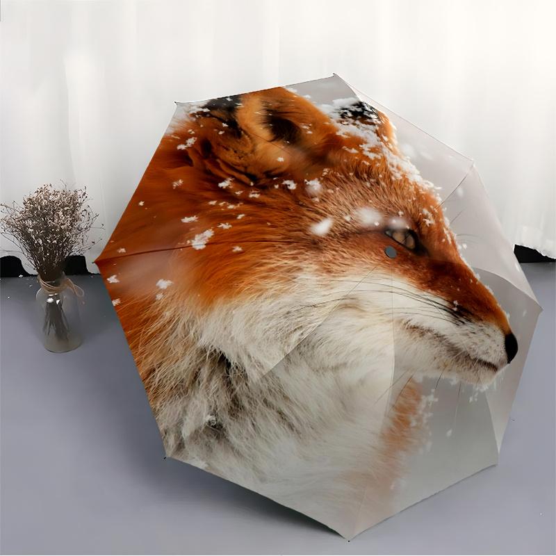 1pc Winter Fox One Umbrella  a Plastic Hle, Compact  Stylish, with a Vibrant Cartoon Pattern, Perfect  Home, Travel