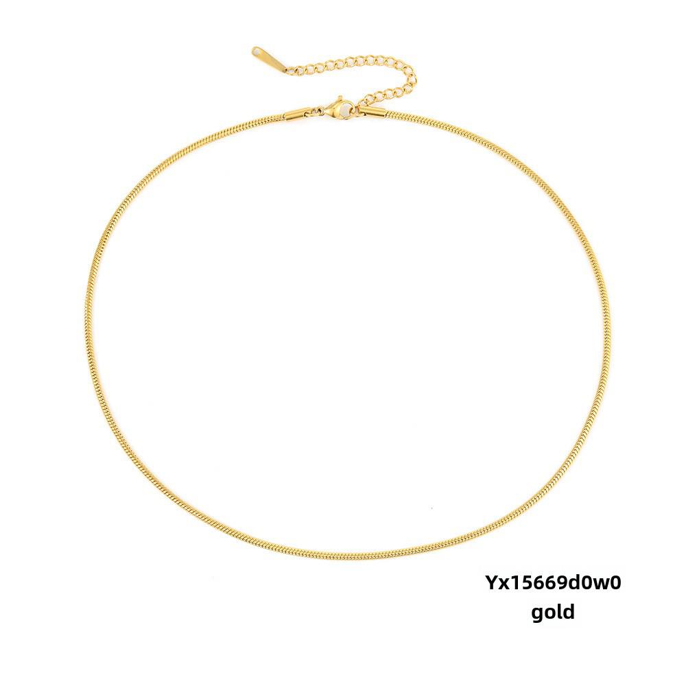 eManco Titanium Steel Round Chain Necklace - Simple European/American Style for Women and Couples, Long Snake Bone Chain, Clavicle Design.