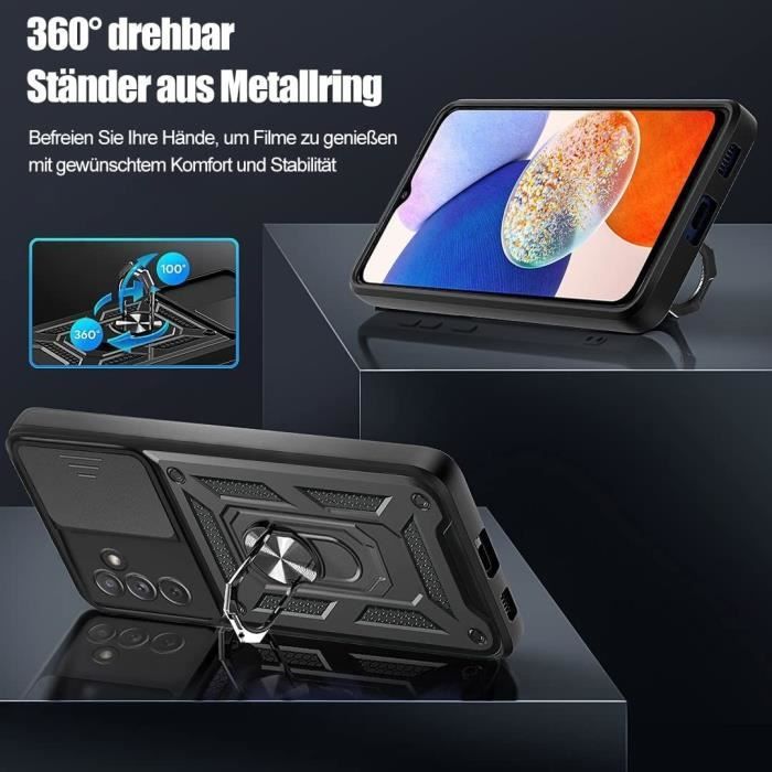 Case - BOOLING - for Samsung Galaxy A14 4G-5G - Shockproof - Back Stand - Camera Protection - Black