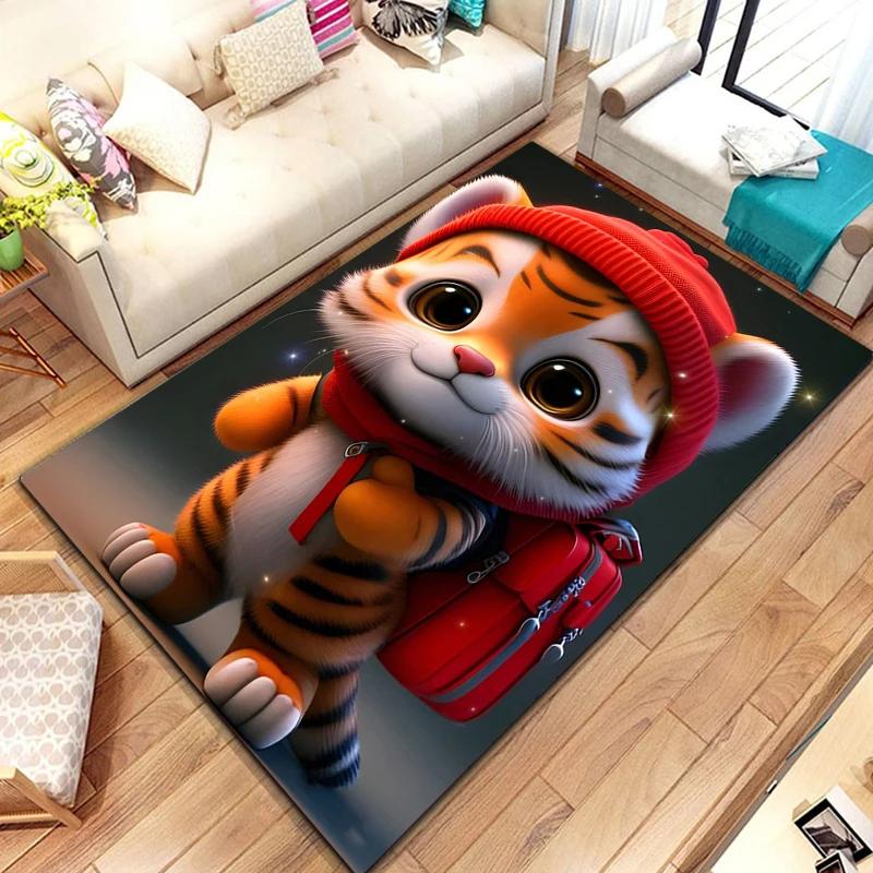 Cute Little Tiger Pattern Rug Wild Animal Carpet for Living Room Bathroom Mat Creative Doormat for Bedroom Home Decor Floor Mat