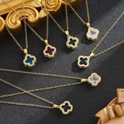 Four-Leaf Clover Diamond Inlaid Titanium Steel Necklace - Luxurious Women's Pendant Accessory