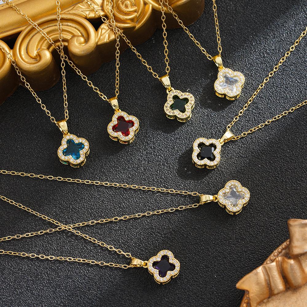 Four-Leaf Clover Diamond Inlaid Titanium Steel Necklace - Luxurious Women's Pendant Accessory