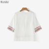 ZANZEA Women Casual Round Neck Ethnic Print Loose Half Sleeve Blouse