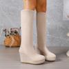 Long Boots Women Autumn Winter Block Heel Platform High Boots Platform Stretch Skinny Boots