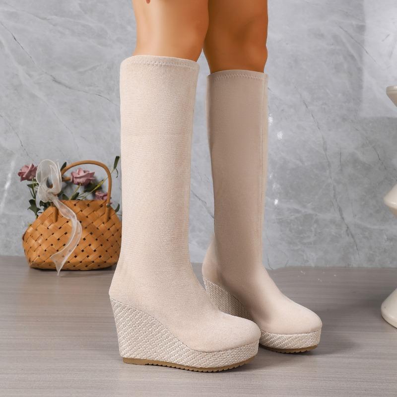 Long Boots Women Autumn Winter Block Heel Platform High Boots Platform Stretch Skinny Boots
