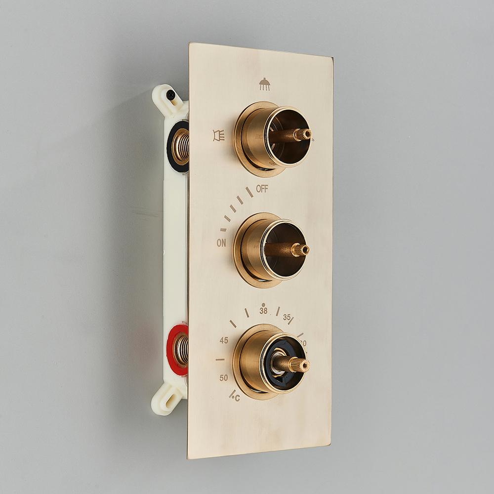 Brushed Gold Thermostatic Shower Mixer Valve Brass 3-ways Mixer Valve Thermostate Control Valve Wall Concealed Shower Valve