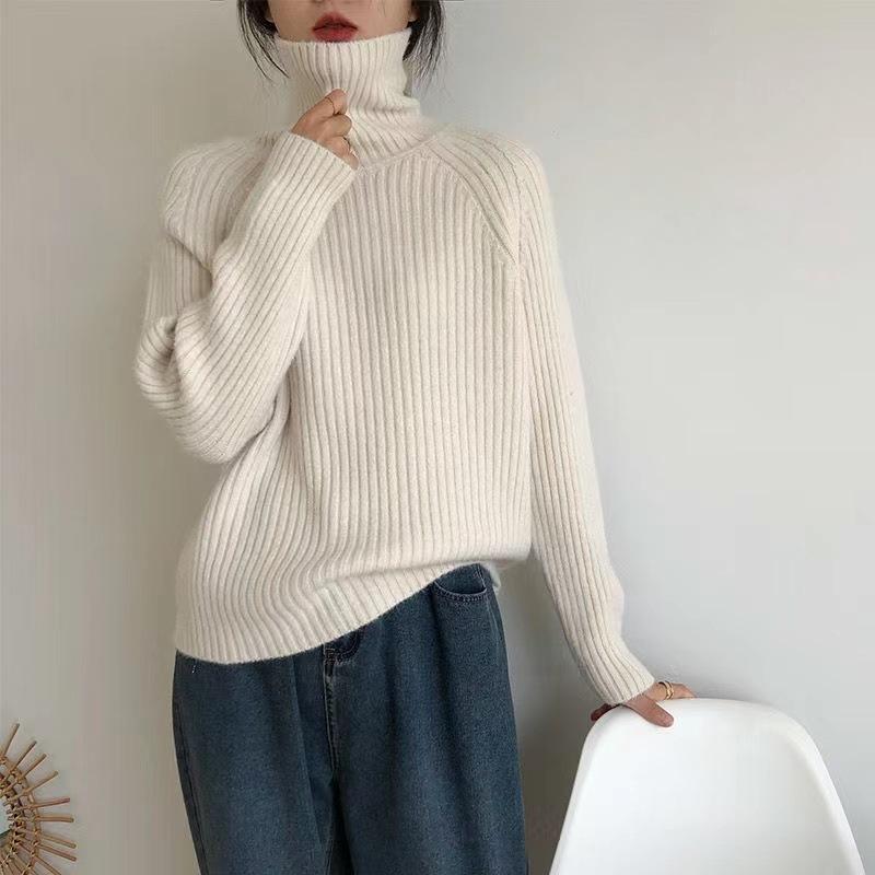 

Sweater base women s solid color pullover loose autumn and winter new gentle lazy wind soft waxy turtleneck knitted sweater women One size