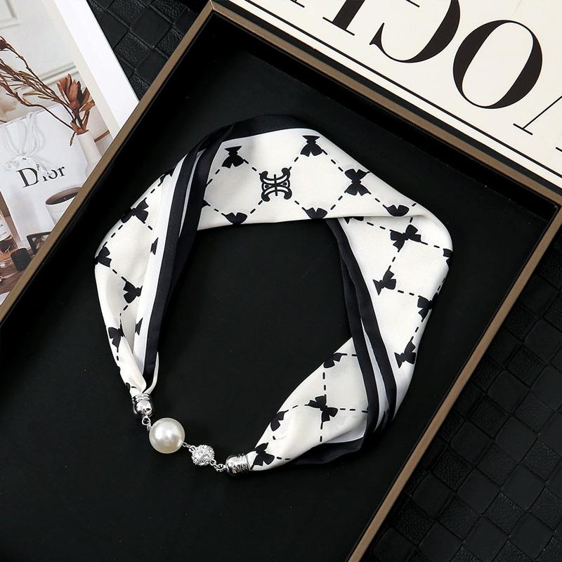 1Pc Cloth Accessories Versatile Patterned Texture Pearl Fashion Neck Protection Scarf Magnetic Silk Scarf