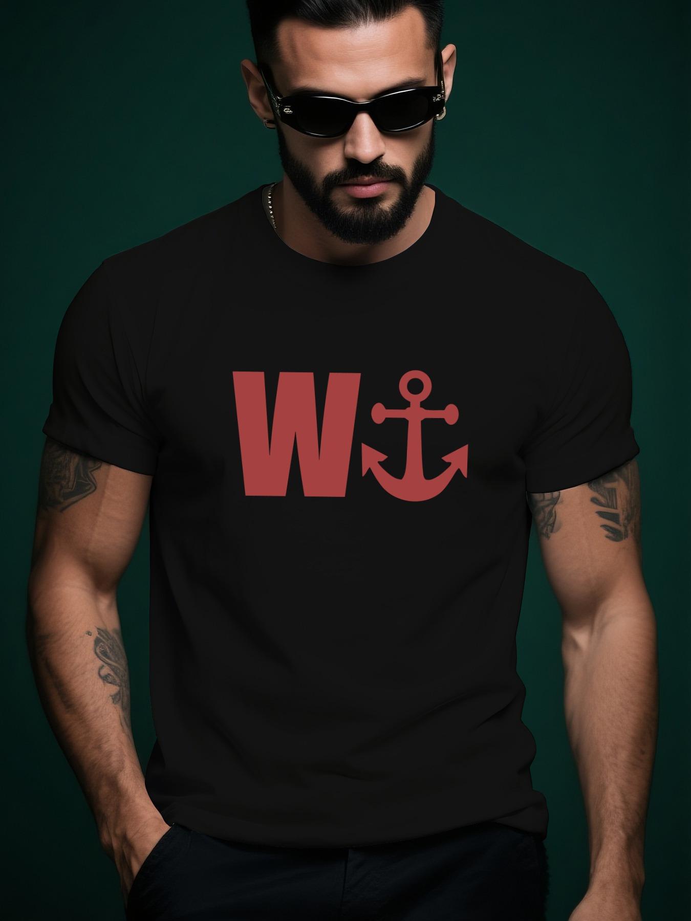 W Pattern Summer Casual Crew Neck Short Sleeve Tshirt XXXXL