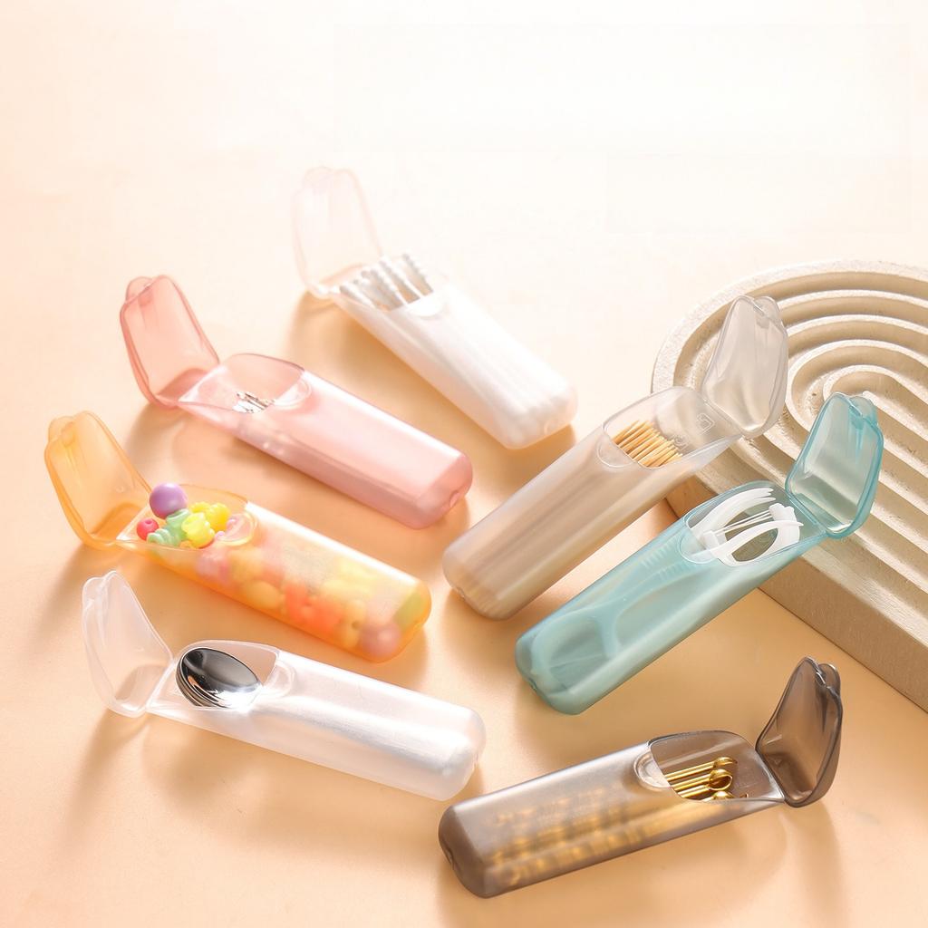 Mini Toothpick Holder Portable Swab Storage Box Travel Organizer for Swabs, Makeup Brushes & Small Essentials with Lids