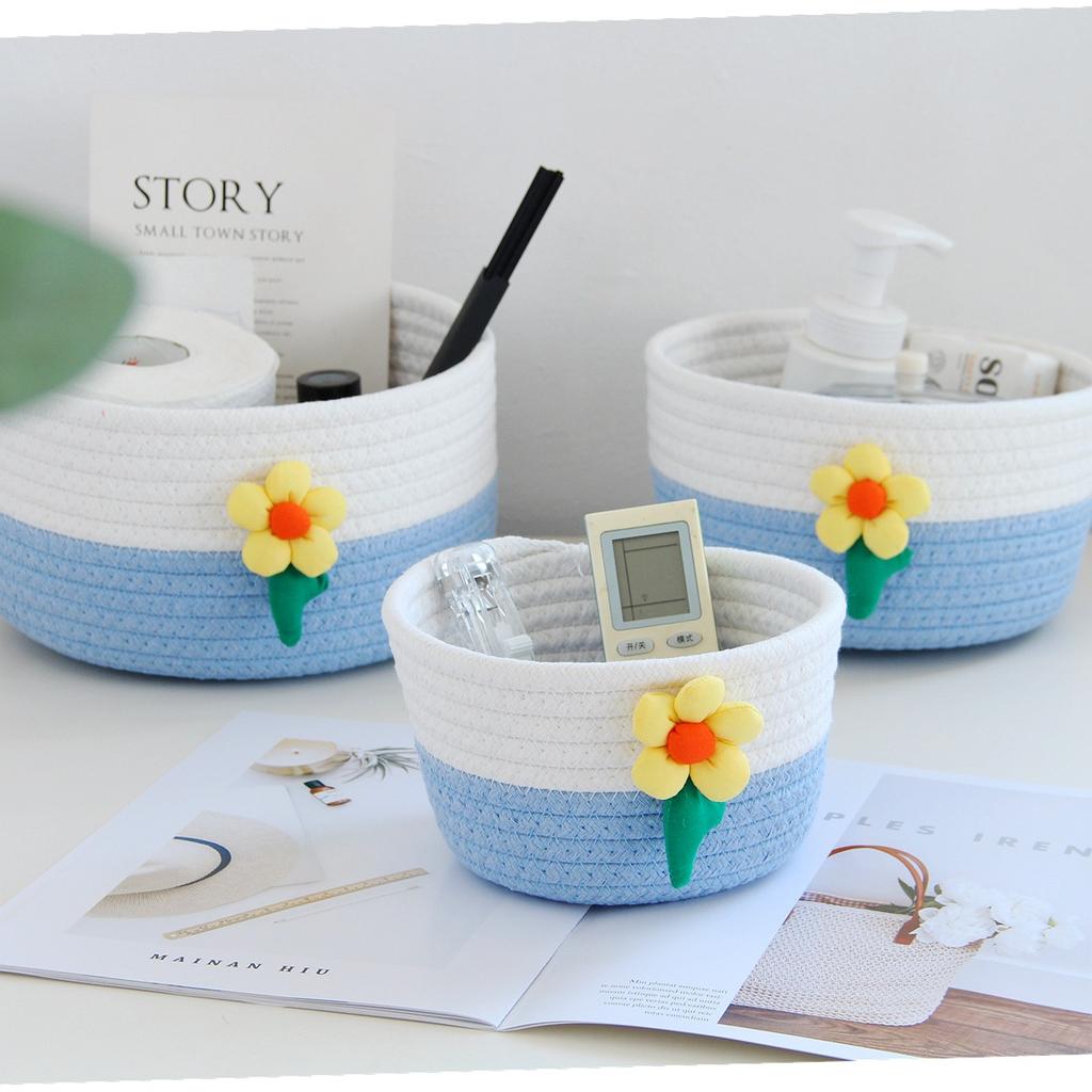 Children's Toy Storage Barrel Snack Box Handmade Cotton Basket Woven Desktop Storage Flower Basket  Organiser