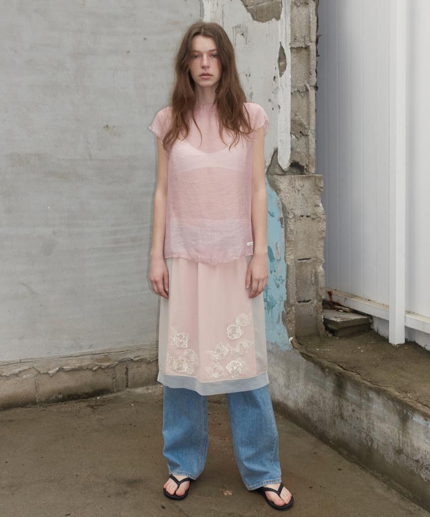 Obeodyupeulleeo Layered Flower Skirt_Beige