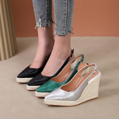 Mode Wedge Platform Mode Puntige Ondiepe Mond Enkelschoenen Vrouwen Baotou Retro Stro Hoge Hakken Casual Zapatos Mujer Werkschoenen