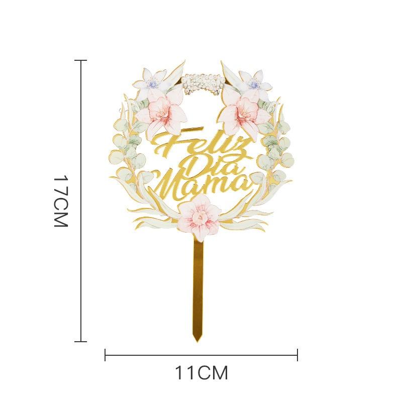 1Pcs Acrylic Feliz Dia Mama Spanish Language Cake Topper For Mothers Day Flower Party Scene Dessert Adornment