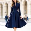 European and American women's clothing 2026 spring and summer fashion temperament V-neck lace-up waist satin long-sleeved dress