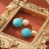 Sterling Silver Freshwater Pearl and Turquoise Retro Earrings - Unique Autumn/Winter Design