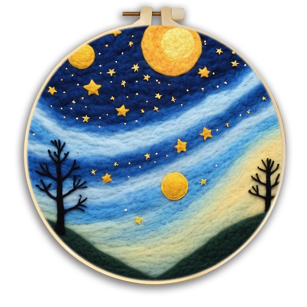 1pc Night Sky and Landscape Embroidery Kit, Felt Painting DIY Gift