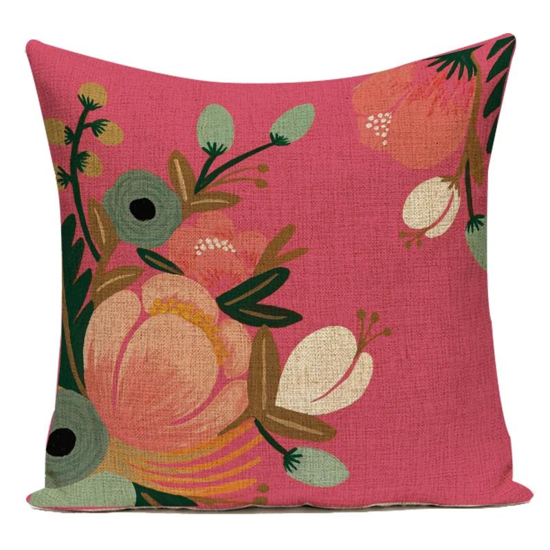 Decorative Throw Pillows Case Color Plant Flower Trees Polyester Sofa Cushion Cover For Living Room Capa De Almofadas