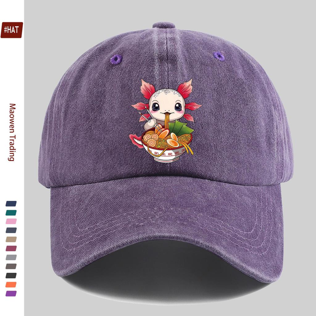 Pc Cute Ramen Lover Fashion Cartoon Print Baseball Cap with Axolotl Pattern Print Design Sun Hat Casual Decorative Hat Adjust
