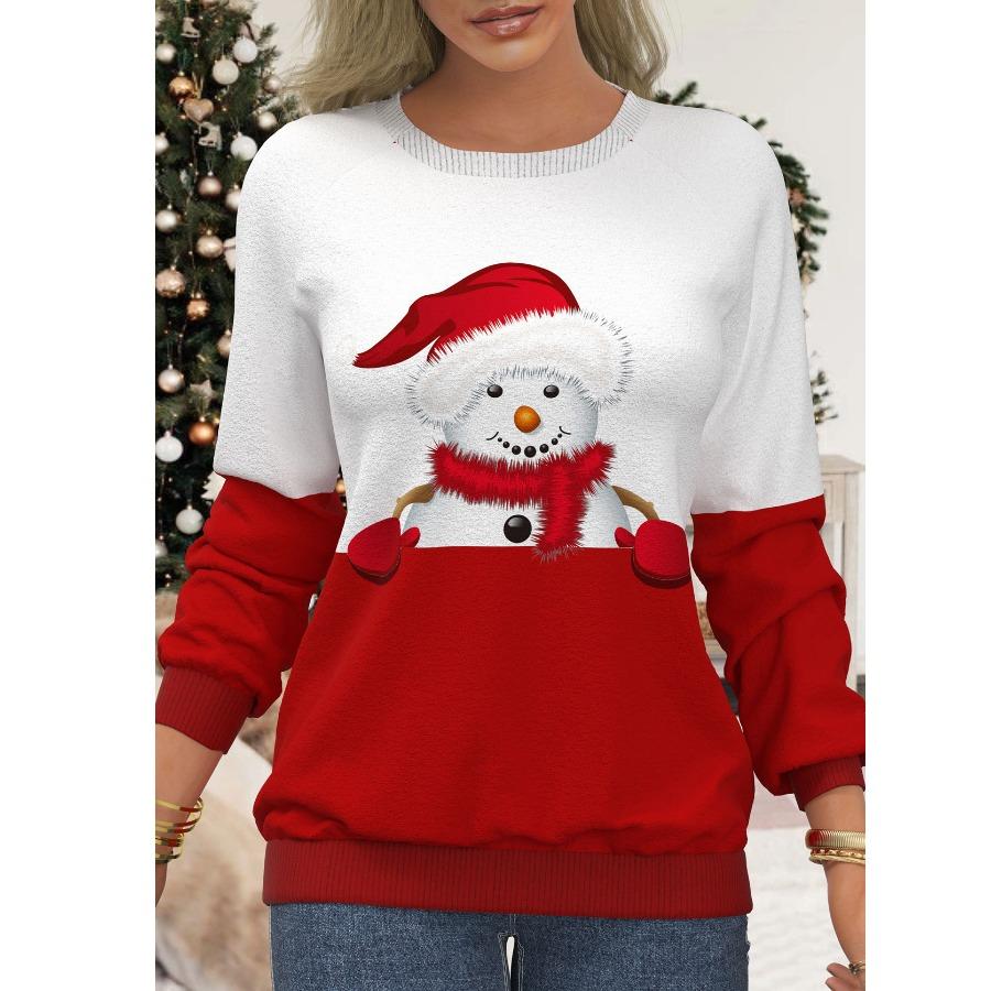 Topuri de damă Îmbrăcăminte ocazională Tricou cu umăr raglan cu imprimeu cu om de zăpadă de Crăciun