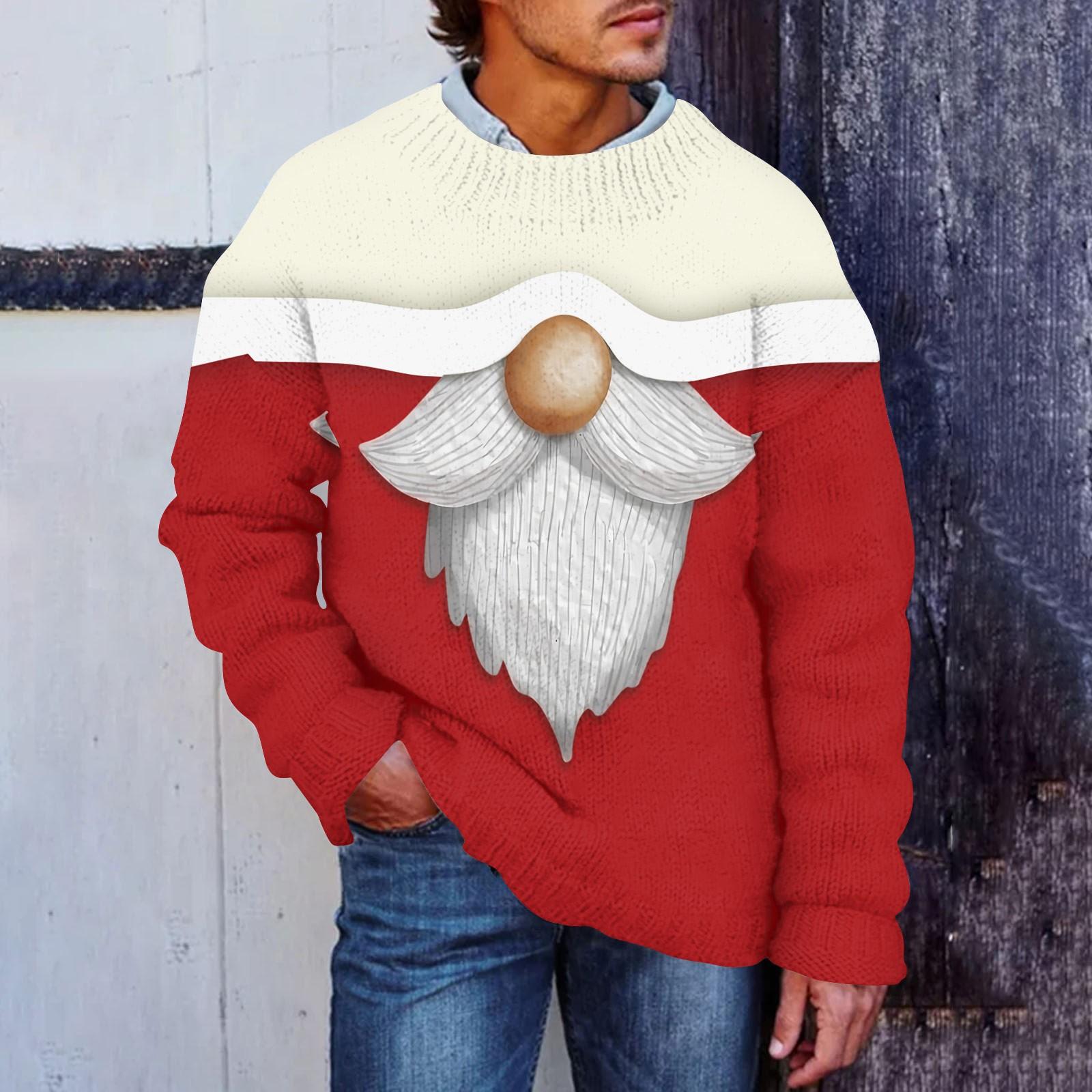 

Мужской рождественский принт, искусственный свитер, толстовка с круглым вырезом, свободный топ с длинными рукавами M красный