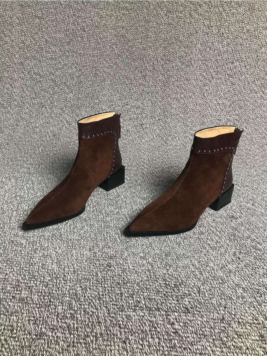 

French women s boots retro pointed thick heel Maillard Martin boots 2025 autumn and winter new versatile temperament short boots 35