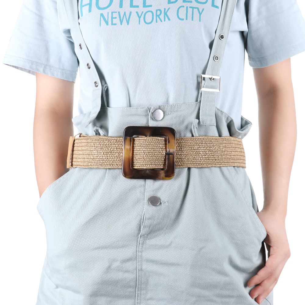 Women Wide Dress Belt Shirt PP Straw Belly Necklace Elastic Waist Chain Body Jewelry Straw Belt