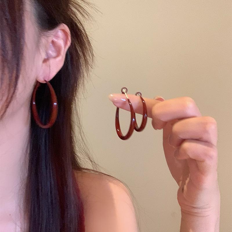 Elegant Retro Hong Kong Style Angora Red Hoop Earrings for Women