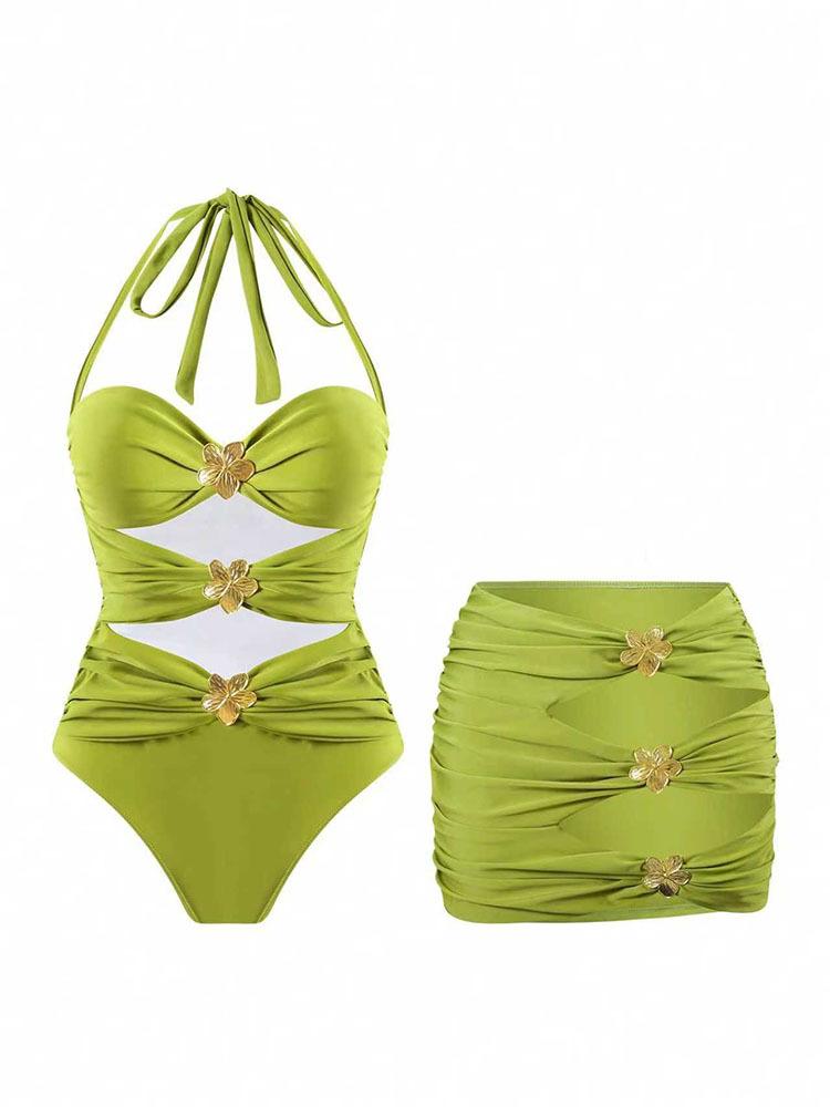 TS JYL-BK332 Floral Applique Bikini, Decorative Stylish Swimwear For Beach L
