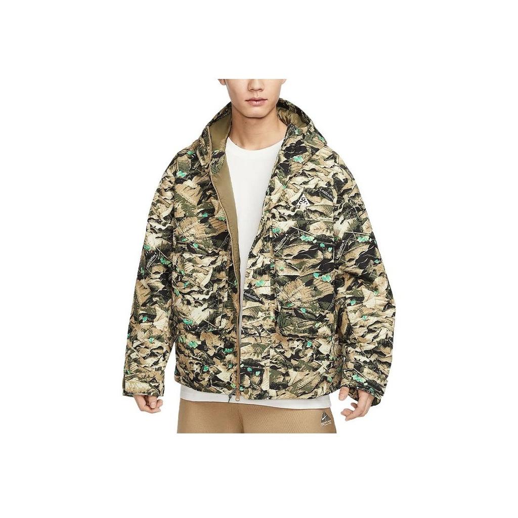 Nike Allover Pattern Hooded Zip-Up Loose Cotton Jacket Men jackets Olive HJ2488-297