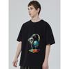 Black Oversized T Shirt with Colorful Headphones Dripping Paint Design for Music Lovers and Streetwear Fashion