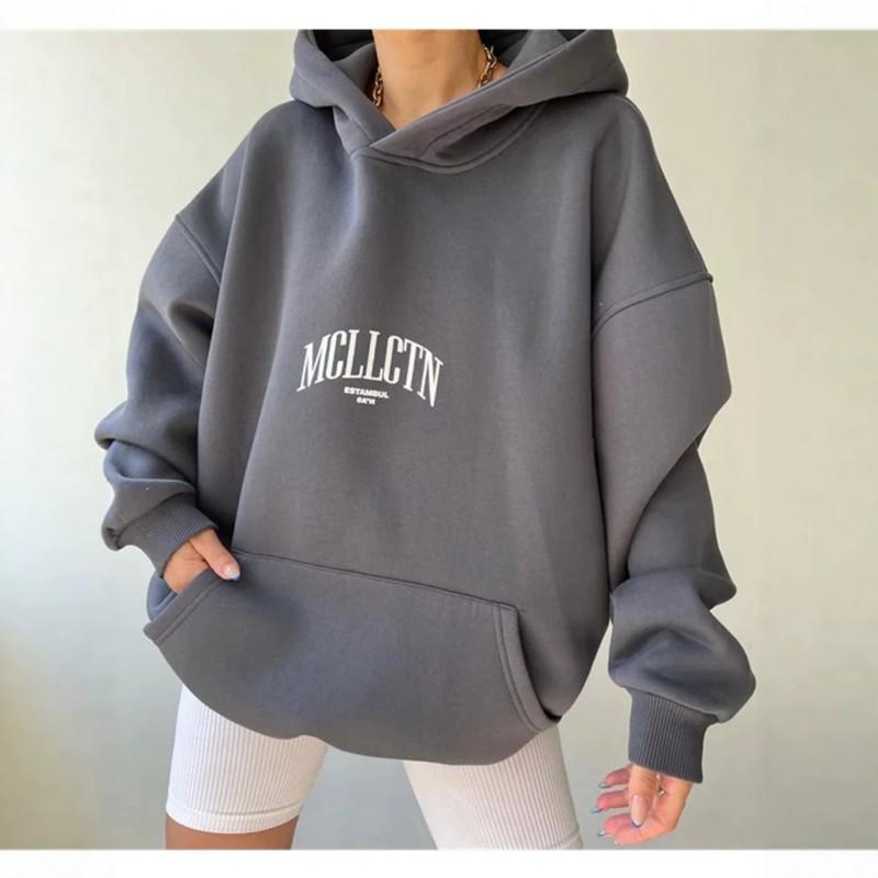 Sudadera con capucha de manga larga extragrande para mujer con estampado de letras, mezcla de algodón, top casual